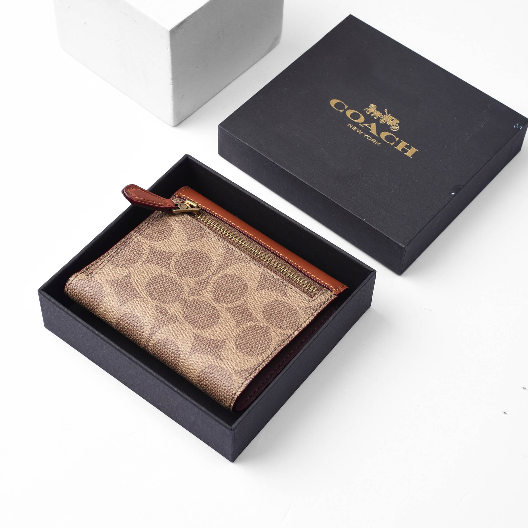 COACH MILA CANVAS FLAP CHALK SMALL WALLET - BROWN