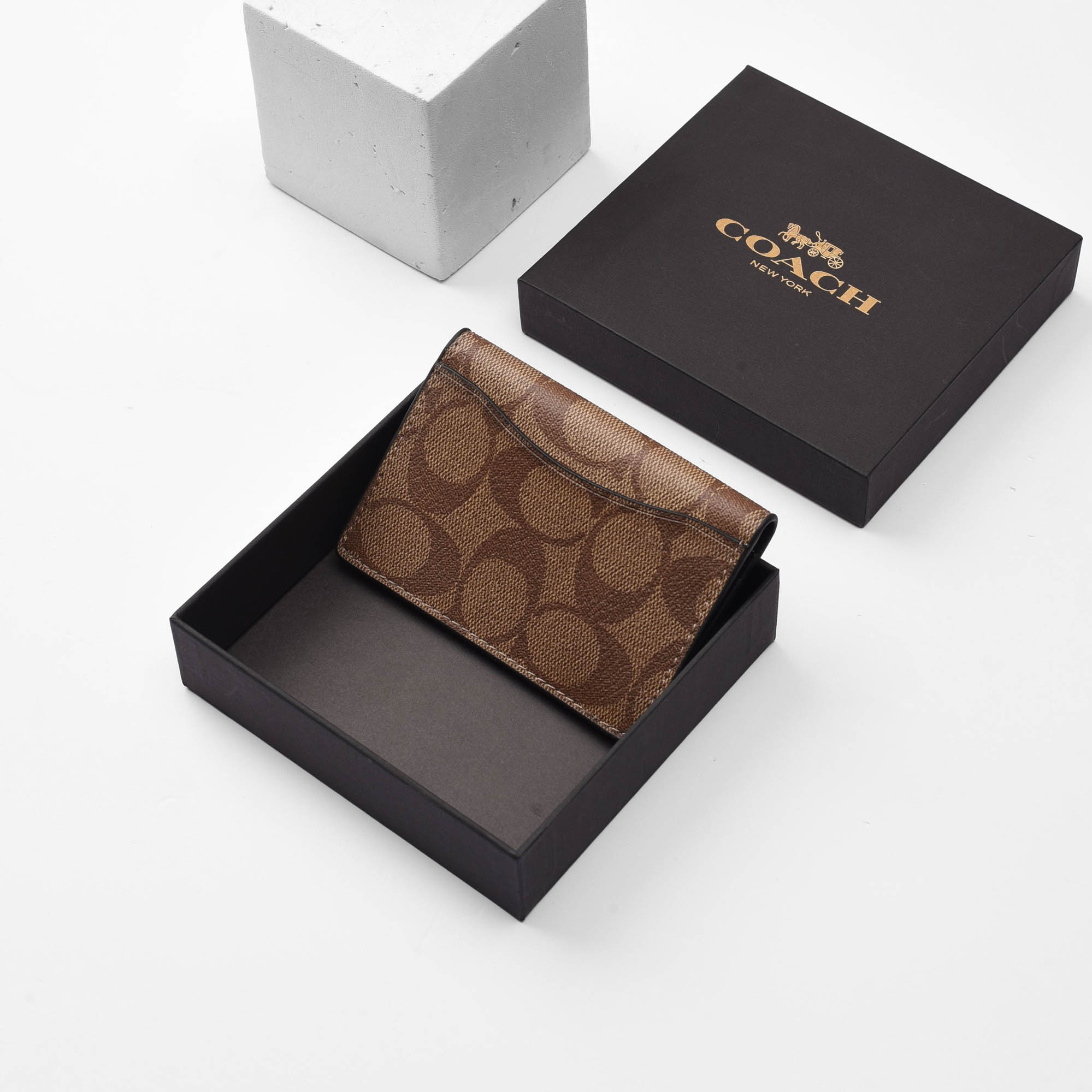 COACH C LOGO CANVAS CARD WALLET - BEIGE