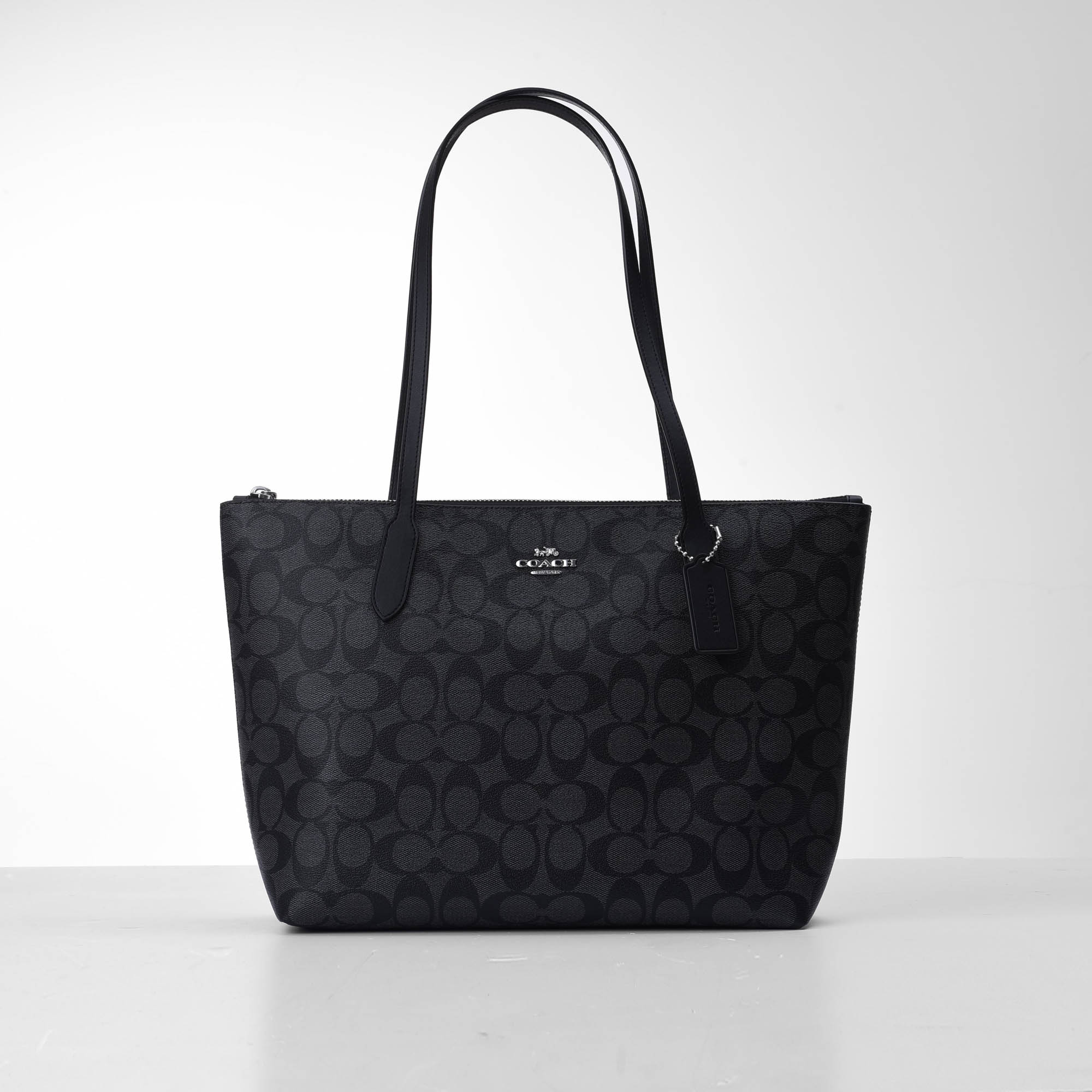 COACH SIGNATURE CANVAS ZIP TOTE BAG - BLACK