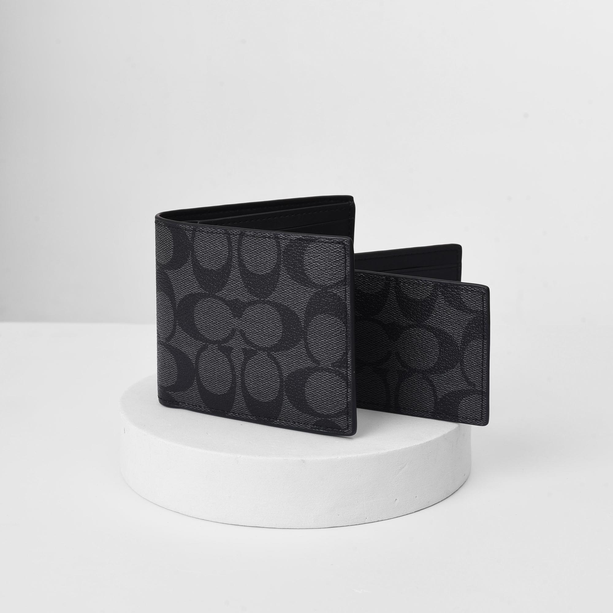 COACH PEANUT SIGNATURE DOUBLE WALLET - BLACK
