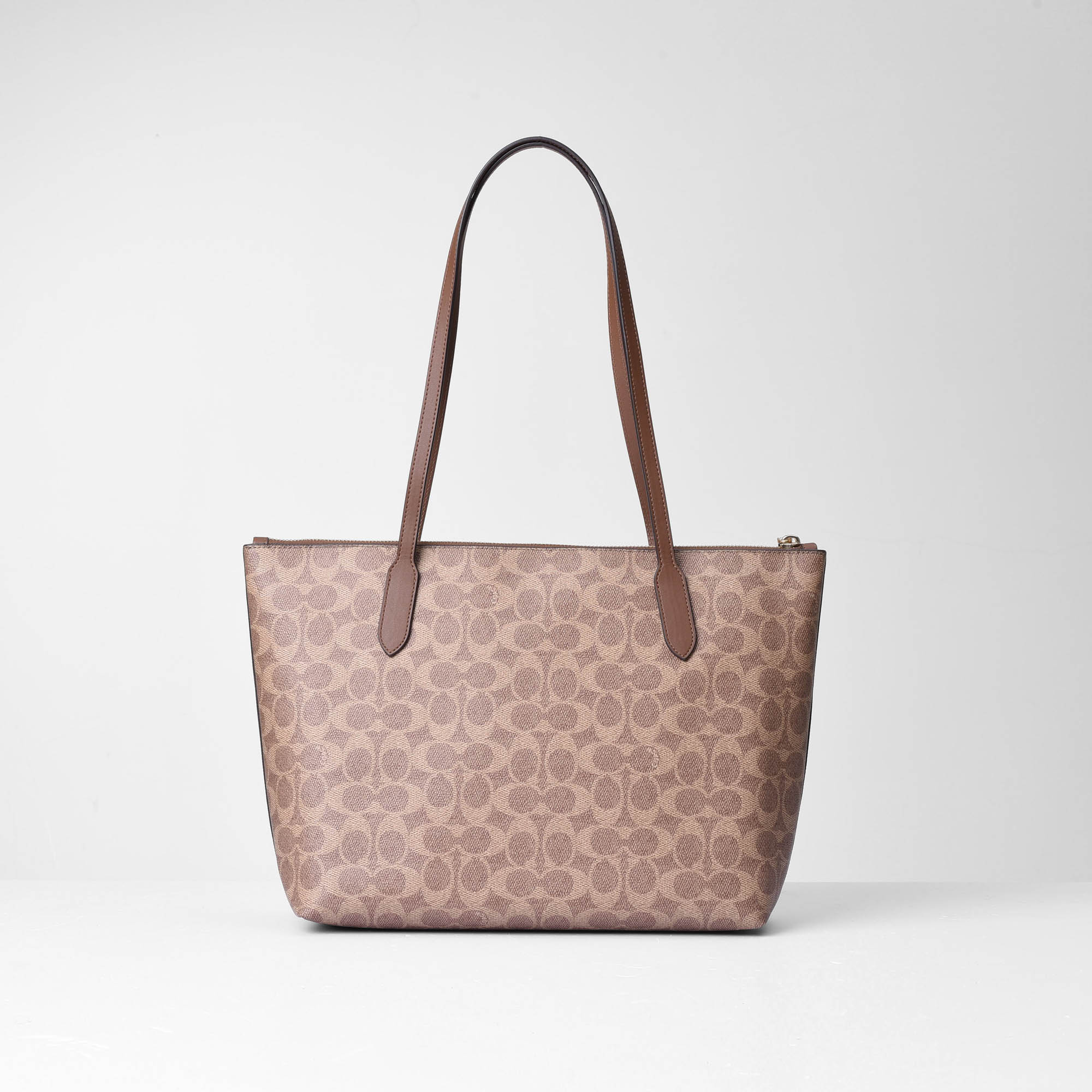 COACH SIGNATURE CANVAS ZIP TOTE BAG - BROWN