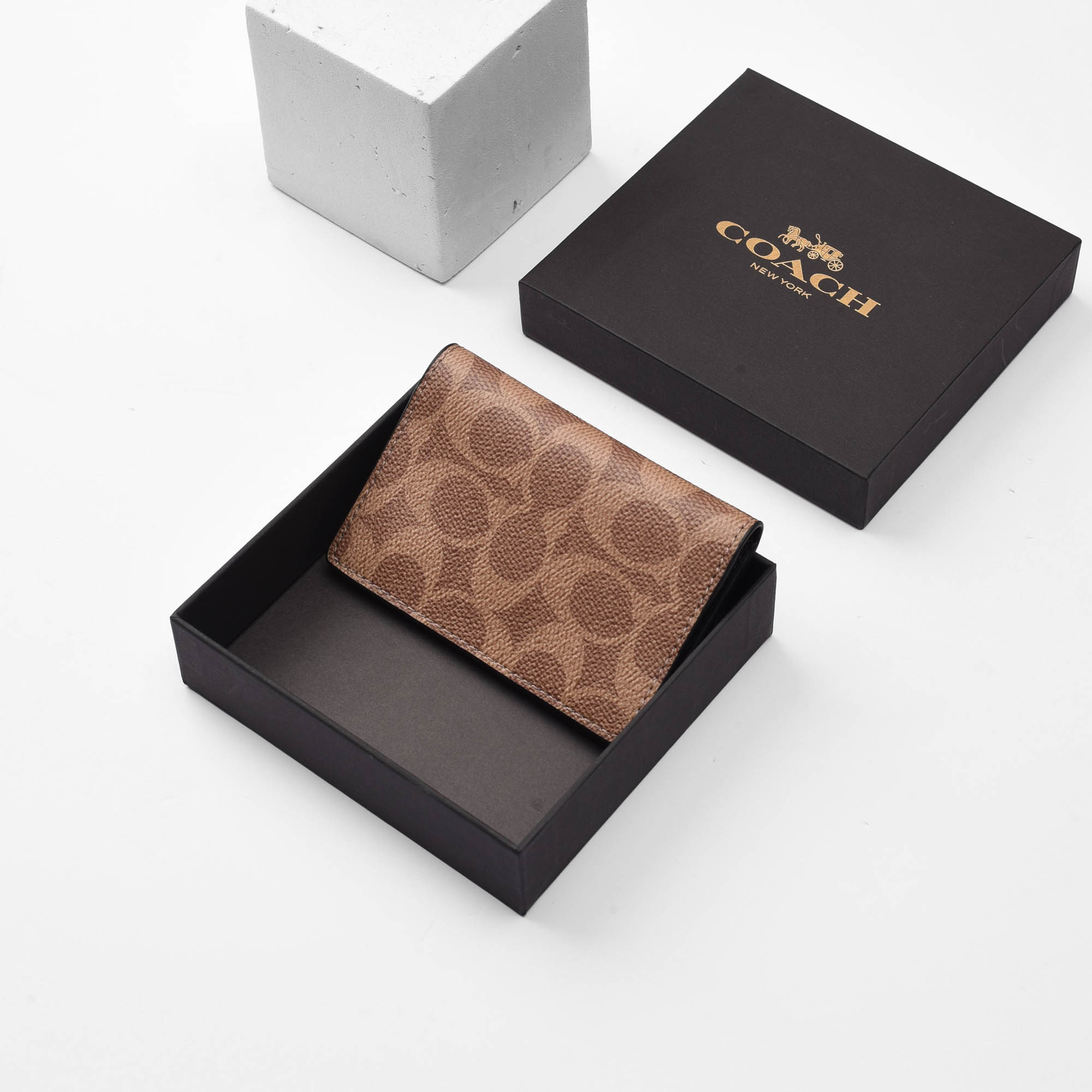 COACH SIGNATURE CANVAS CARD WALLET - BEIGE