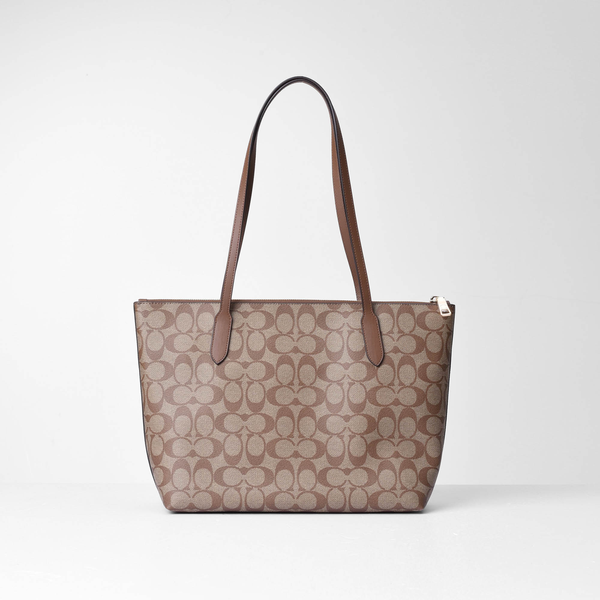 COACH SIGNATURE CANVAS ZIP TOTE BAG - BEIGE