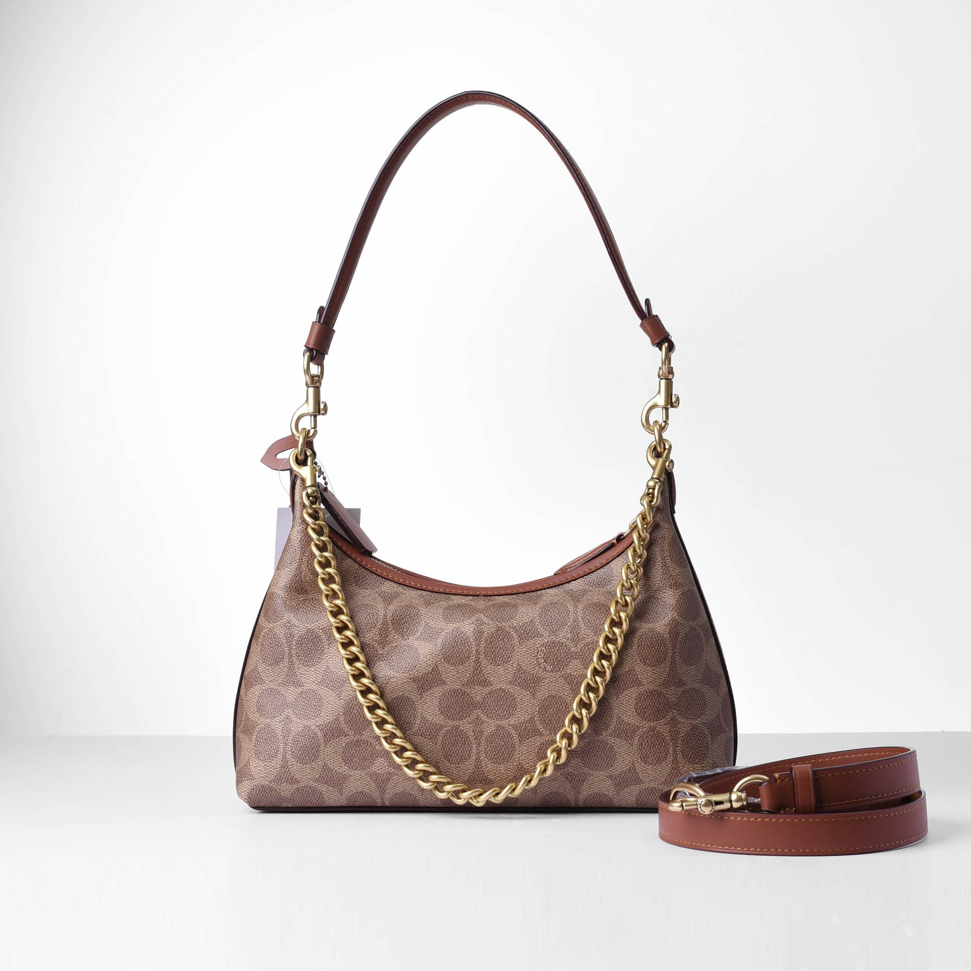 COACH SIGNATURE CANVAS JULIET BAG - BROWN