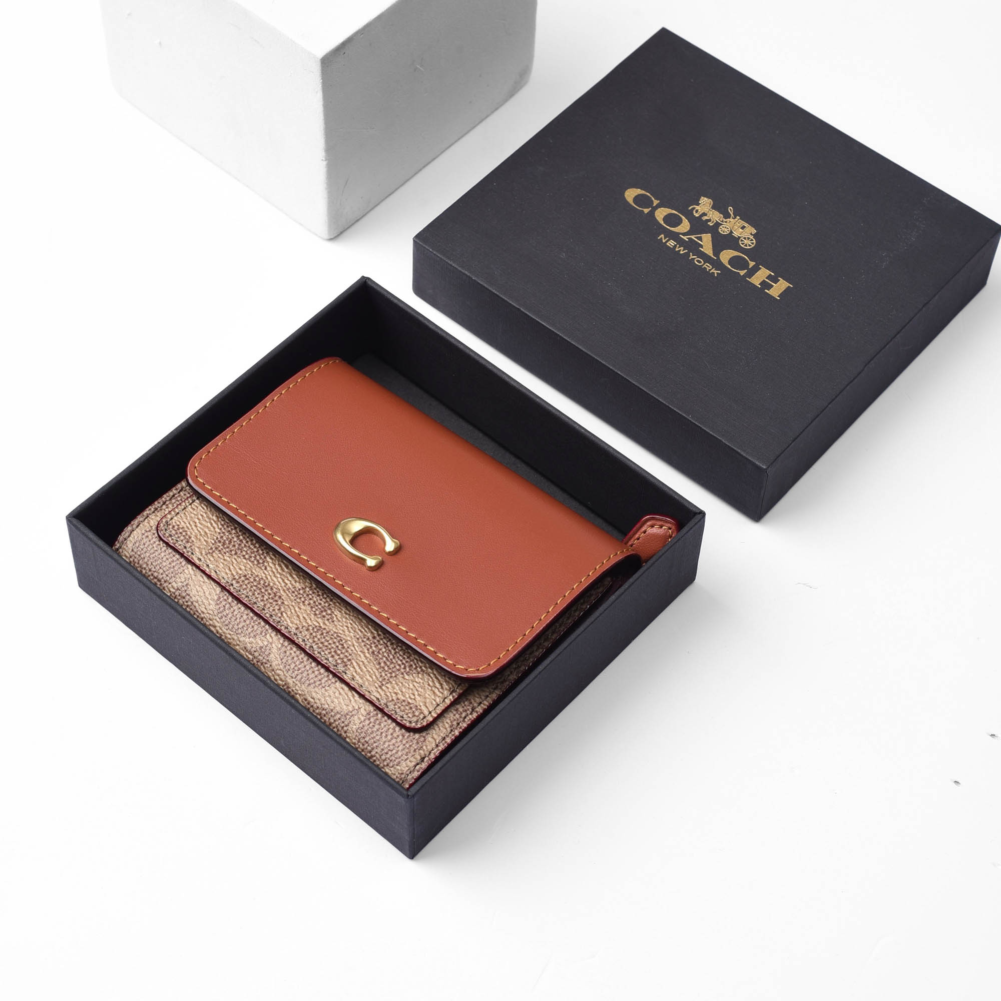 COACH MILA CANVAS FLAP CHALK SMALL WALLET - BROWN