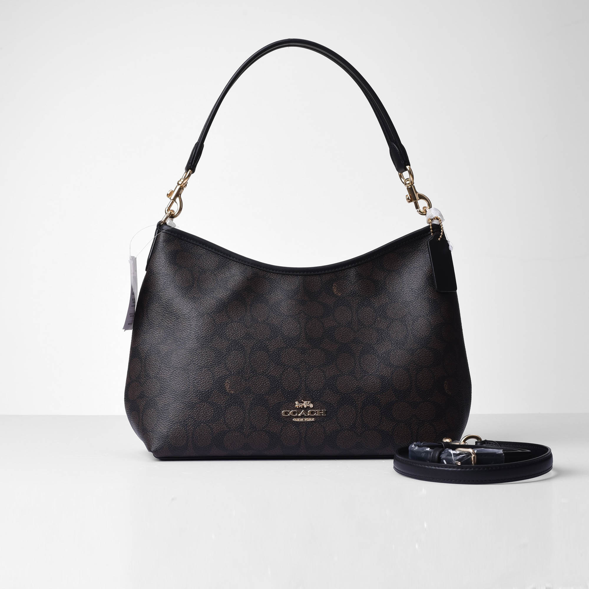 COACH SIGNATURE LAUREL MEDIUM SHOULDER BAG - DARK BROWN